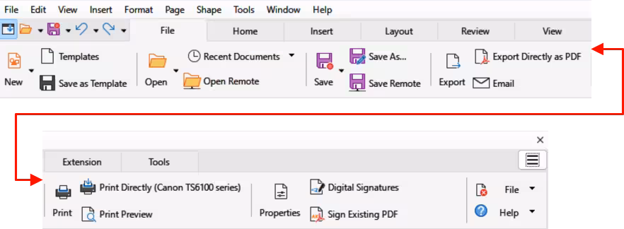 Tabbed user interface — File tab