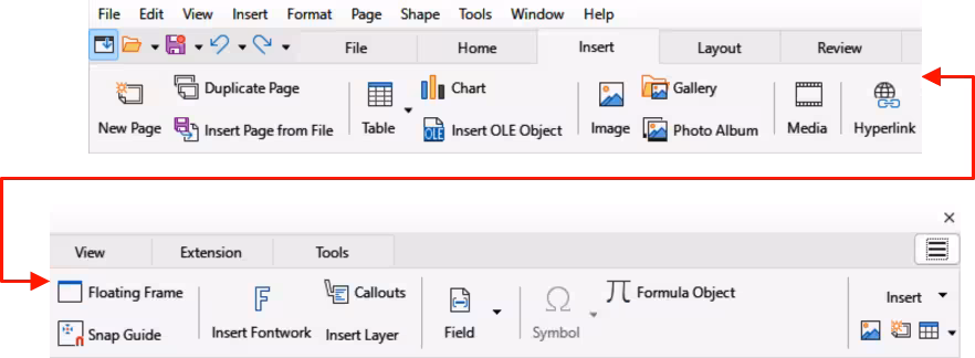 Tabbed user interface — Insert tab