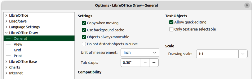 Figure 20: Options LibreOffice Draw dialog — General page