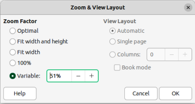 Zoom & View Layout dialog