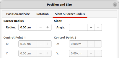 Position and Size dialog — Slant & Corner Radius page