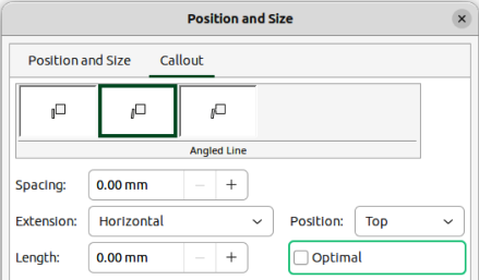 Position and Size dialog — Callout page