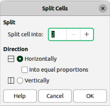 Split Cells dialog