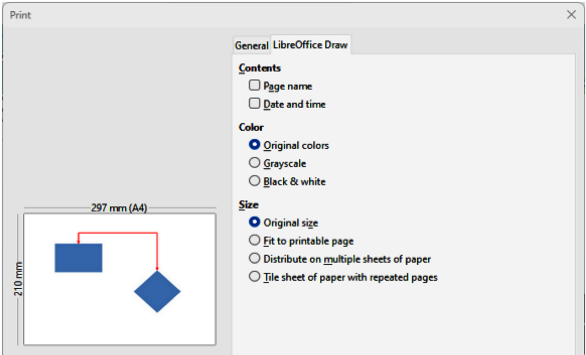 Example of Print dialog — LibreOffice Draw page — Windows/Linux