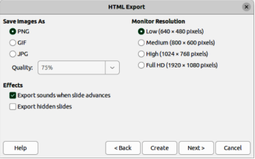 HTML Export dialog — Save Images As page