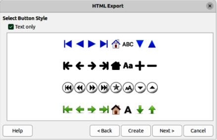 HTML Export dialog — Button Style page