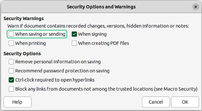 Security Options and Warnings dialog