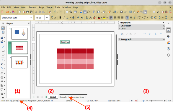 Draw main window
Pages pane
Workspace
Sidebar
Status bar
