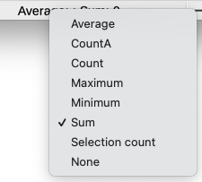 Selecting math operations on Status bar