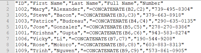 CSV file containing raw and calculated values