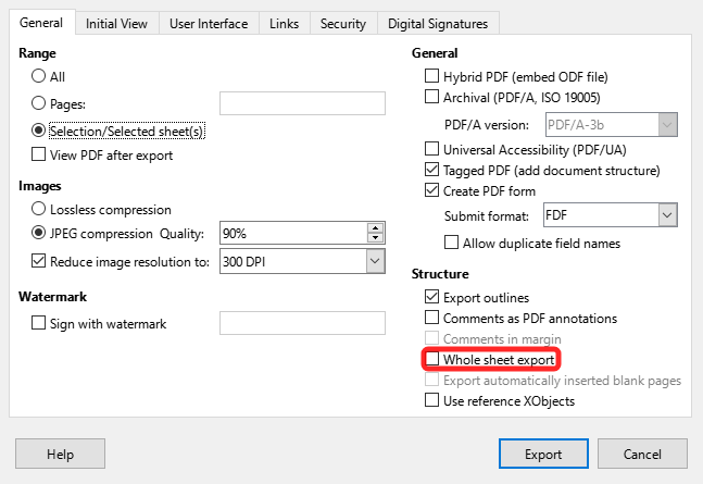 Exporting sheets to PDF as one page