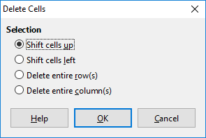 Delete Cells dialog