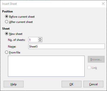 Insert Sheet dialog