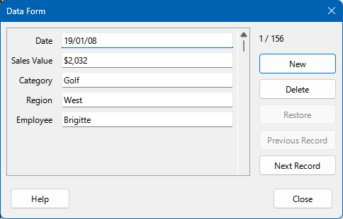 Data Form dialog