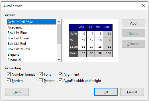 AutoFormat dialog