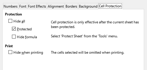 Cell Protection tab in Format Cells dialog