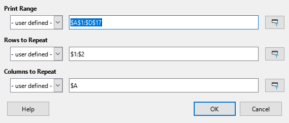 Edit Print Ranges dialog