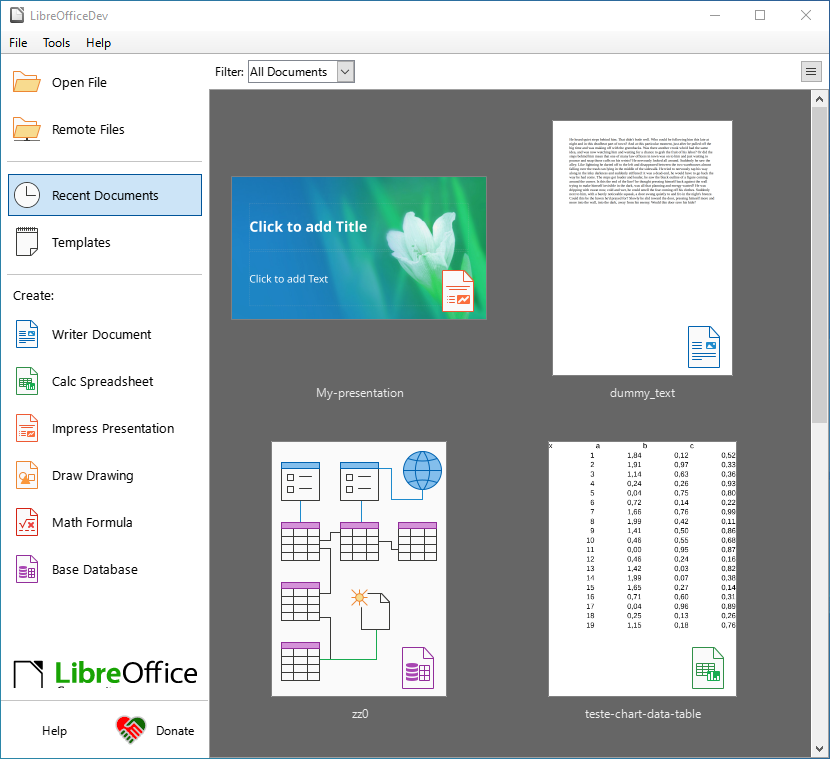 LibreOffice Start Center