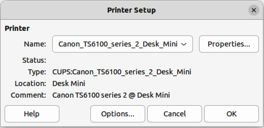 Example of a Printer Setup dialog