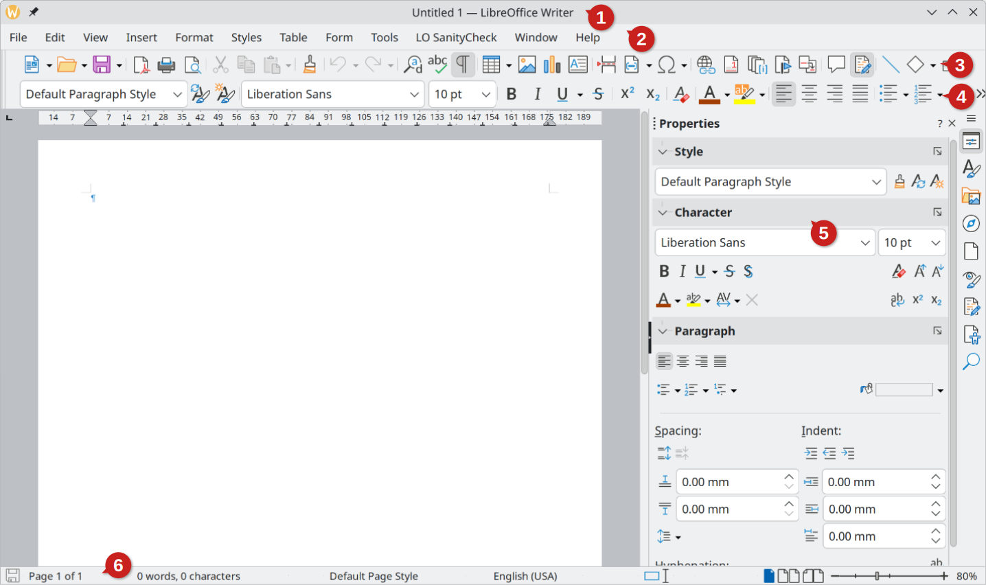 The main Writer workspace