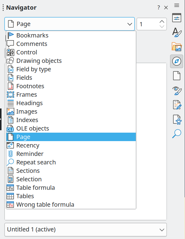 Navigate By list on Navigator