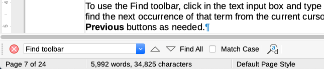 Docked position of Find toolbar