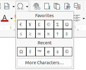 Insert Special Characters icon in the standard toolbar