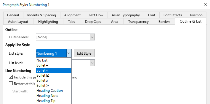 Assigning a list style to a paragraph style