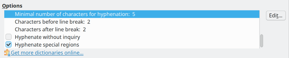 Setting hyphenation options