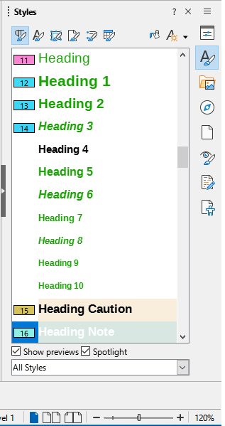 Styles deck on Sidebar — Writer