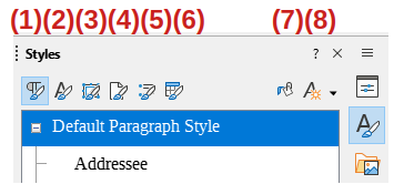 Styles categories and action buttons