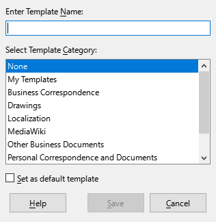 Save As Template dialog