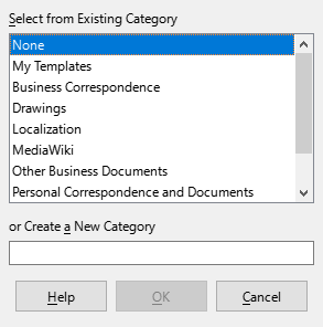Select Category dialog