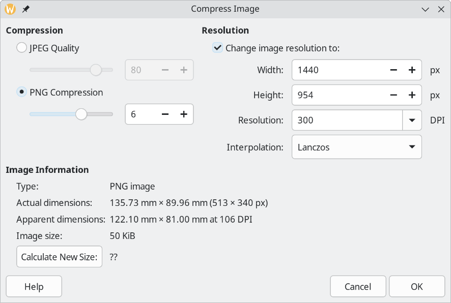 Compress Image dialog