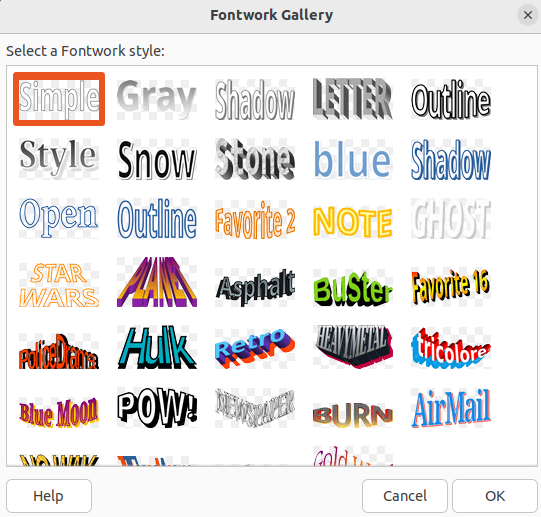 Fontwork Gallery dialog