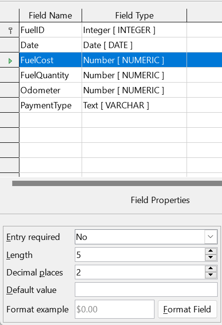 Changing field properties