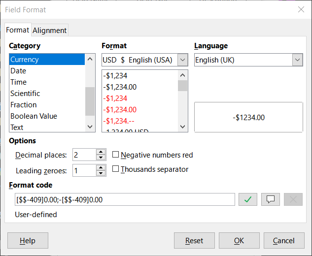 Format example options