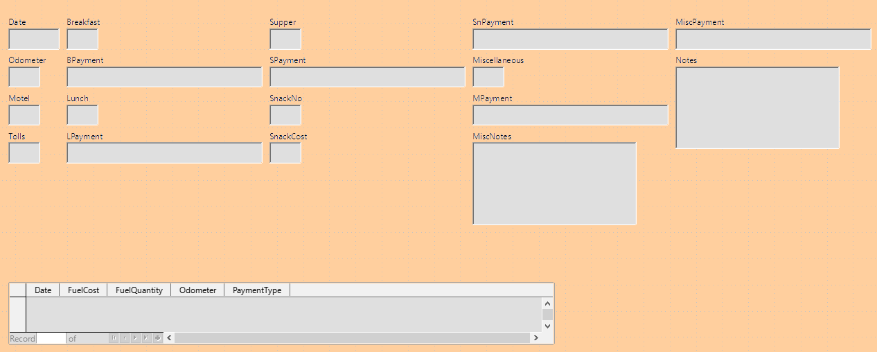 Basic form created using Wizard