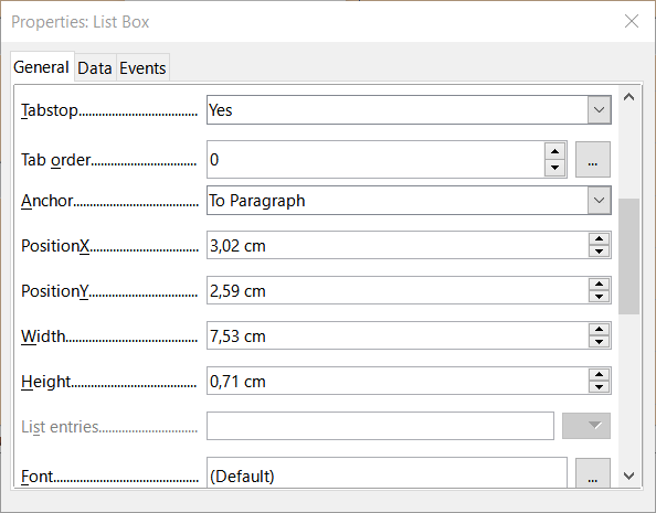 Modifying listbox properties