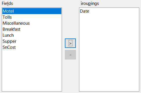 Selecting fields for grouping data