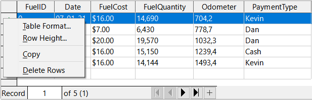 Deleting a row in the Data Sources window