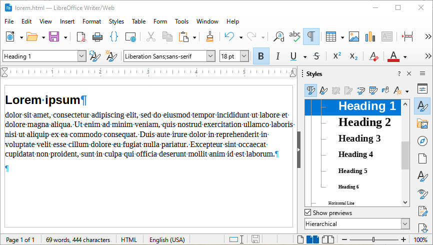 Example of Web view in Writer/Web