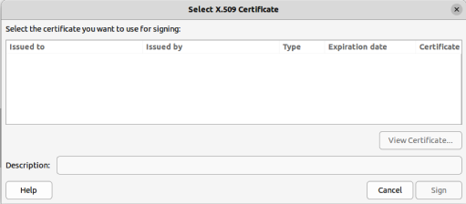 Select Certificate dialog