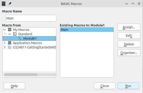 Basic Macros dialog