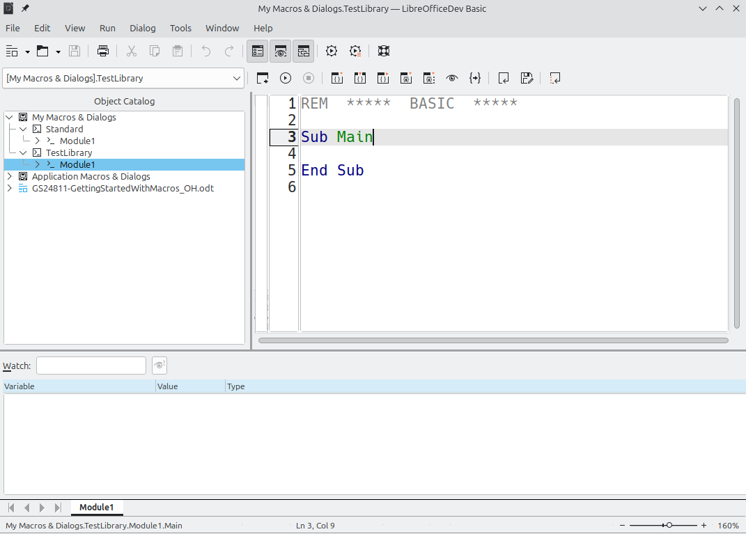 LibreOffice Basic IDE (Integrated Development Environment) window