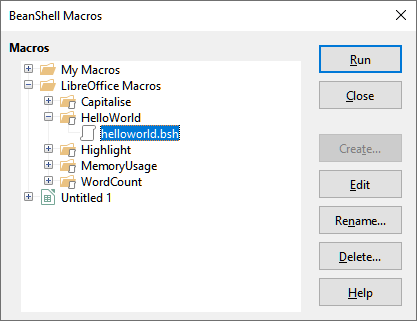 BeanShell Macros dialog