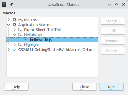 JavaScript Macros dialog