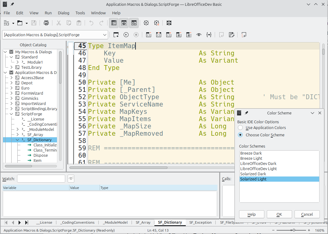 Basic IDE after applying the Solarized Light color scheme