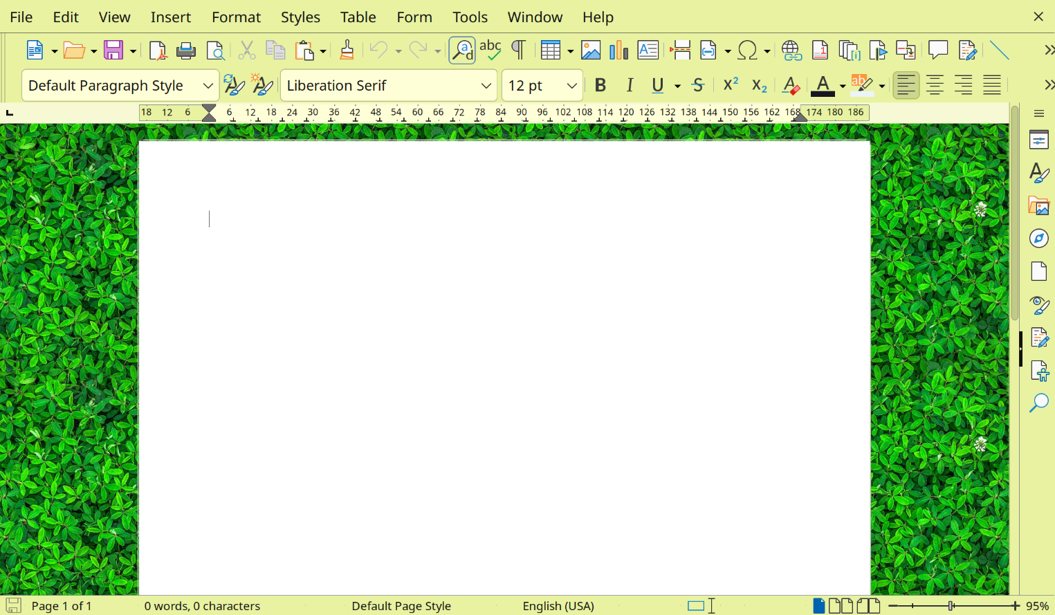 LibreOffice Writer with a theme and image background applied