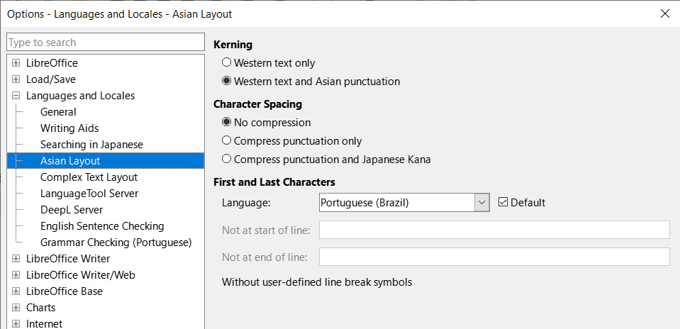 Options Languages and Locales dialog — Asian Layout dialog